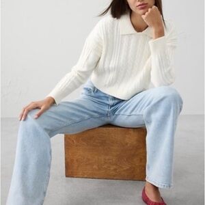 Banana Republic Cream Cable-Knit Polo Collar Sweater